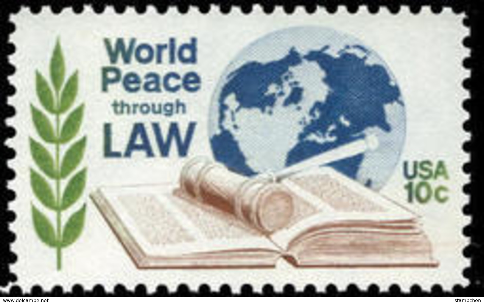 1975 USA World Peace Stamp Sc#1576 Law Book Olive Globe Map Education - Other & Unclassified