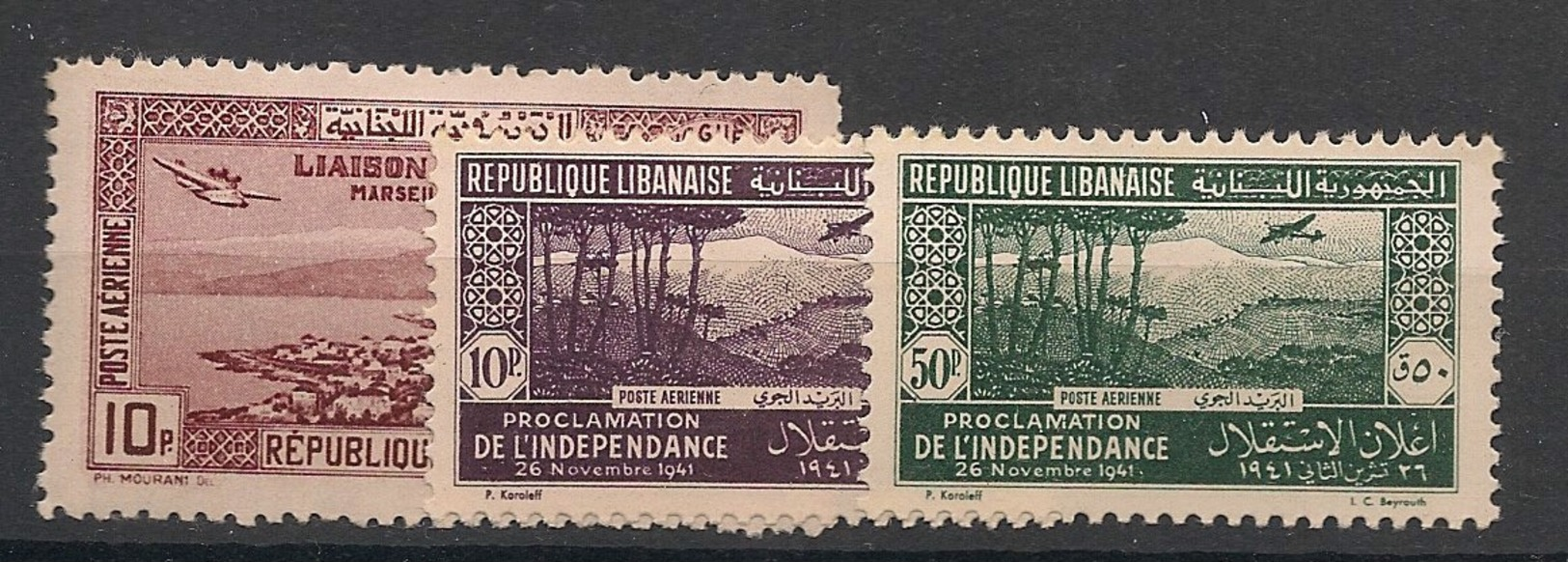 Grand Liban - 1938-42 - Poste Aérienne PA N°Yv. 79 - 80 - 81 - 3 Valeurs - Neuf Luxe ** / MNH / Postfrisch - Airmail