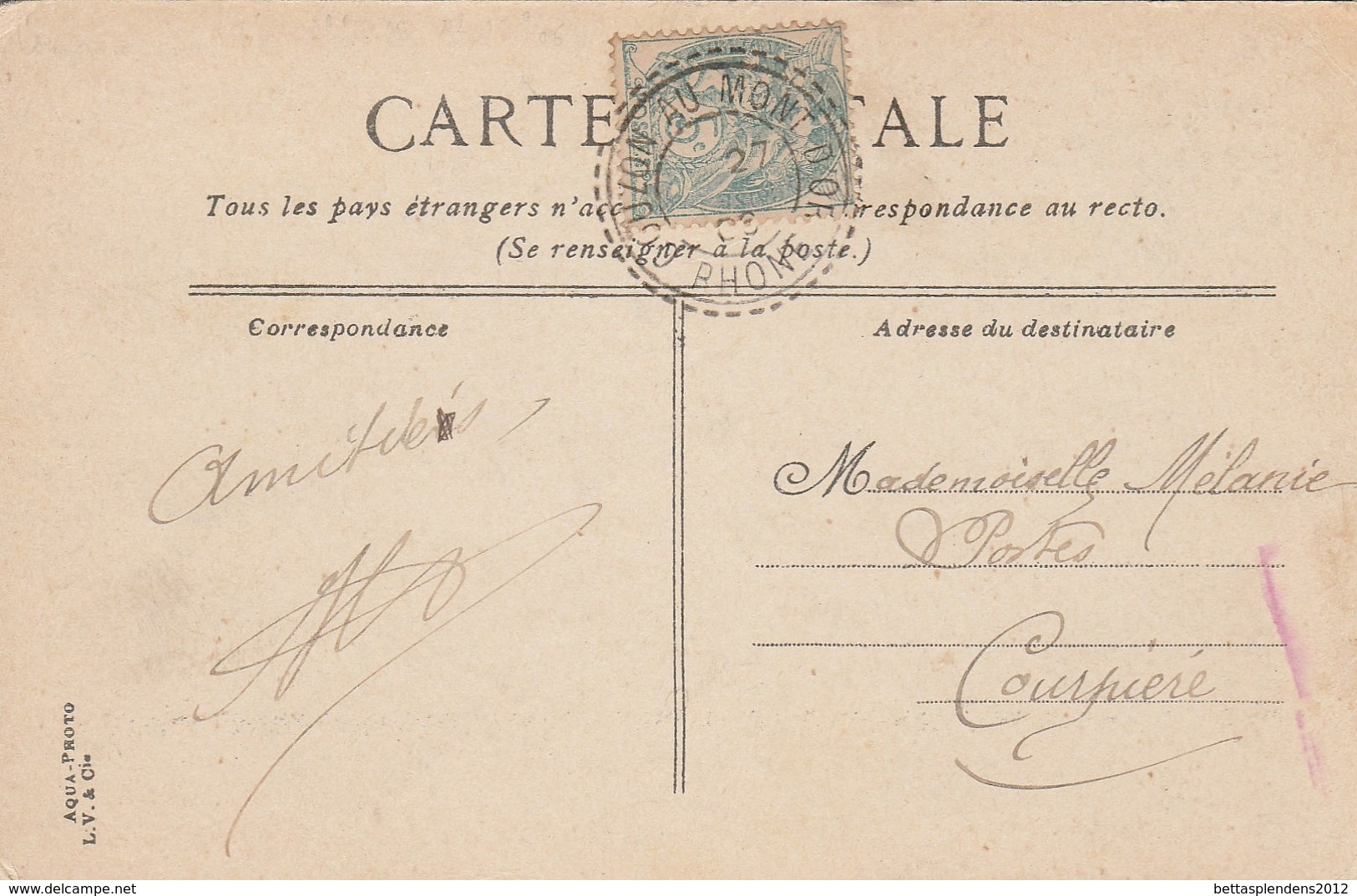 Cachet Perlé - COUZON AU MONT D'OR  (Rhône) Sur CPA " LYON La Faculté De Droit Et Des Lettres - Handstempel