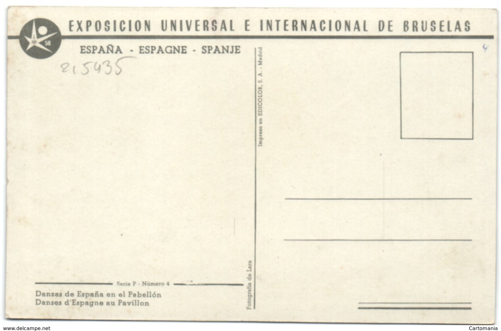 Exposicion Universal E Internacional De Bruselas 1958 - Danzas De Espana En El Pebllon - Expositions Universelles