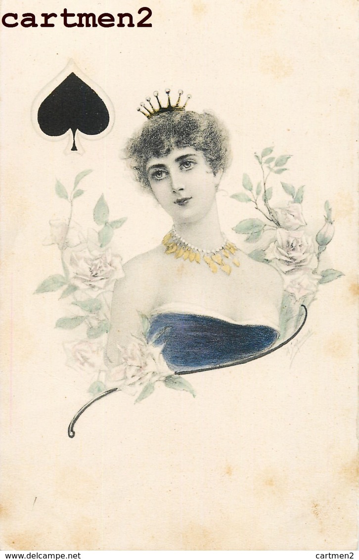 BELLE SERIE DE 4 CPA 1900 : ILLUSTRATEUR " LES 4 COULEURS " CARTES A JOUER TREFLE PIQUE COEUR CARREAU FEMME VIENNOISE - Cartes à Jouer