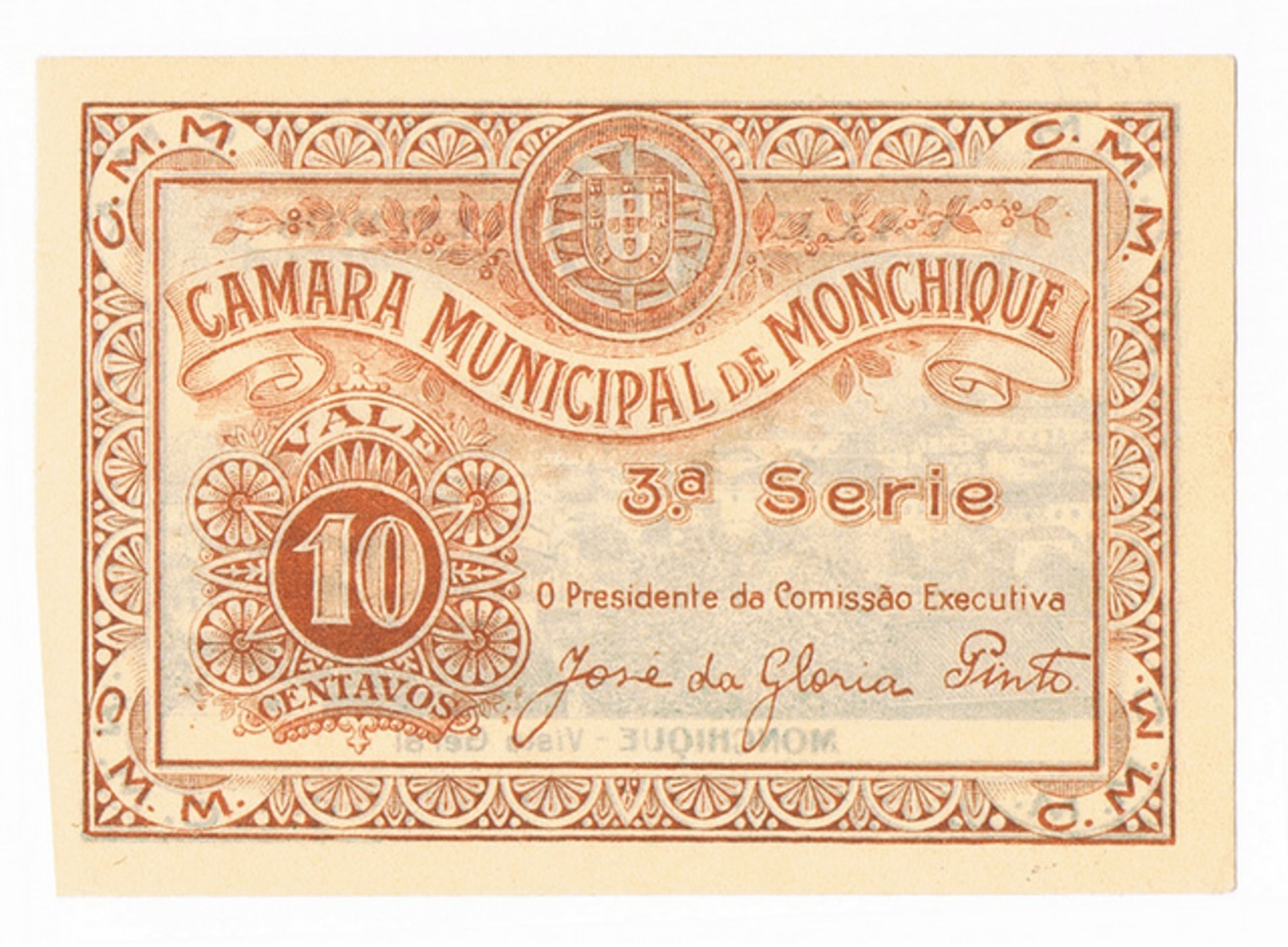 MONCHIQUE - CÉDULA DE 10 CENTAVOS DA CÂMARA MUNICIPAL DE MONCHIQUE. - Portugal