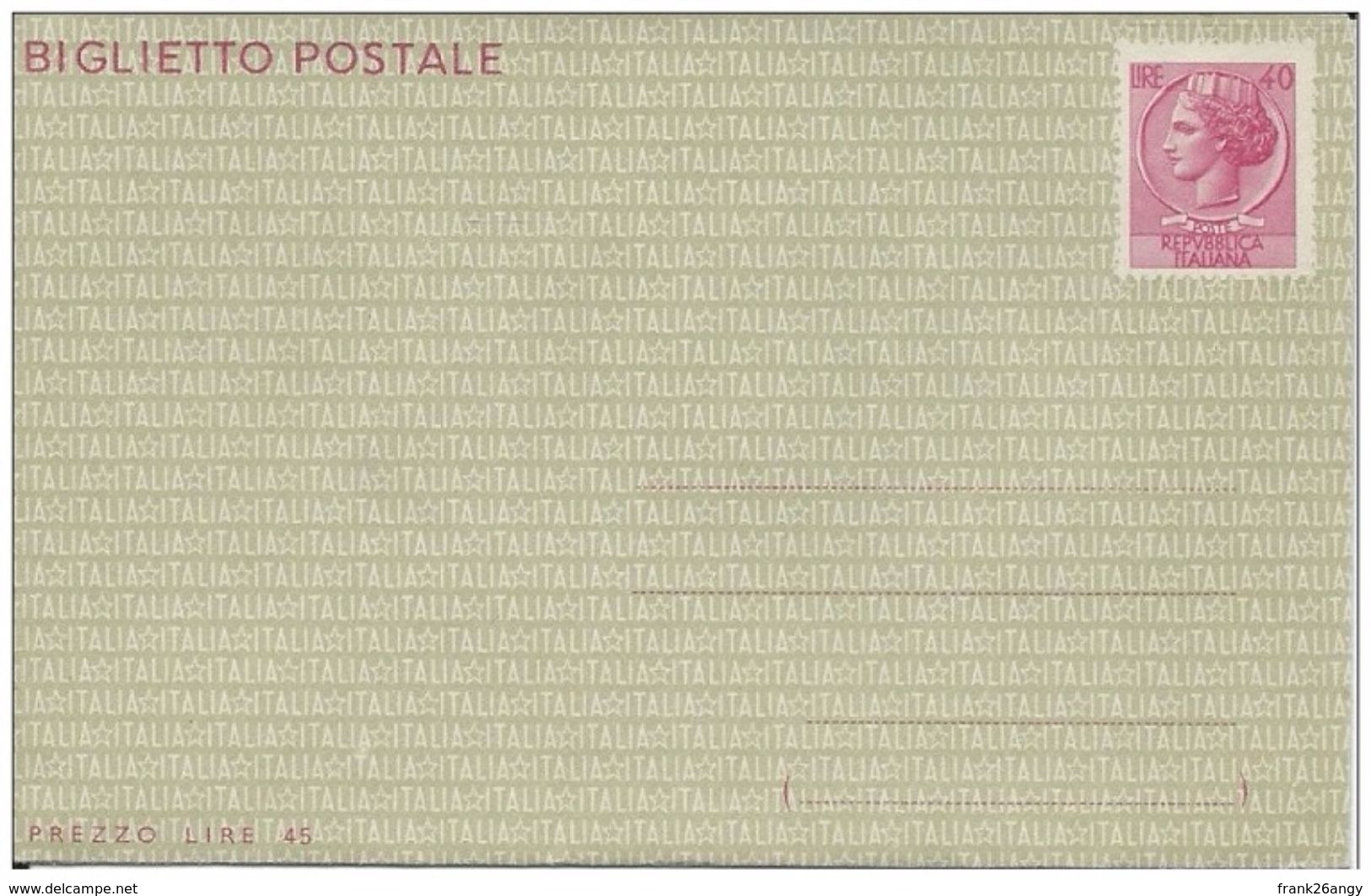 REPUBBLICA - 1966 - Biglietto Postale Siracusana £.40 Nuovo Perfetto - Interi Postali