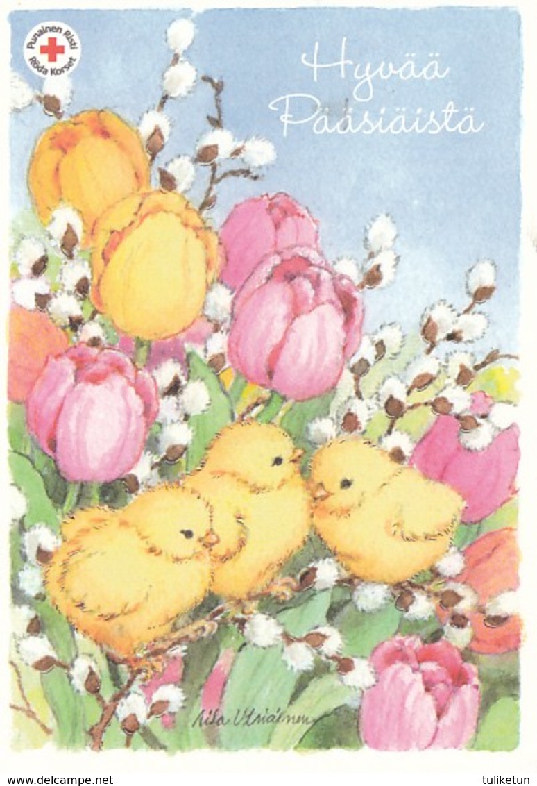 Postal Stationery - Easter Flowers - Tulips - Willows - Chicks - Red Cross - Suomi Finland - Postage Paid - Entiers Postaux