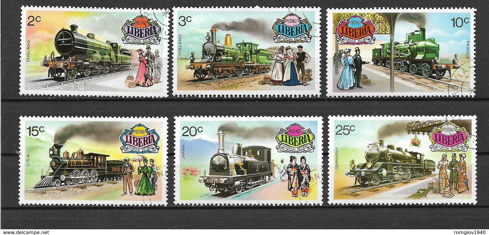 LIBERIA 1973 LOCOMOTIVE ANTICHE YVER. 599-604 USATA VF - Liberia