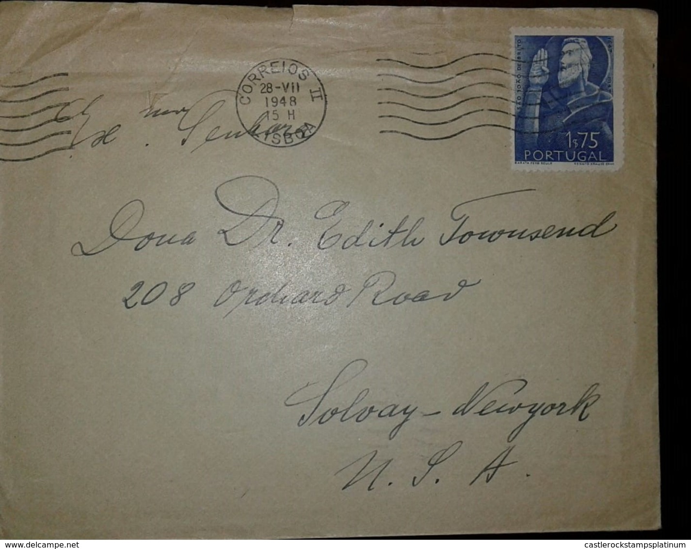 O) 1948 PORTUGAL, ST JOHN DE BRITTO SCT 692 1.75e, FROM LISBOA TO USA, - Covers & Documents