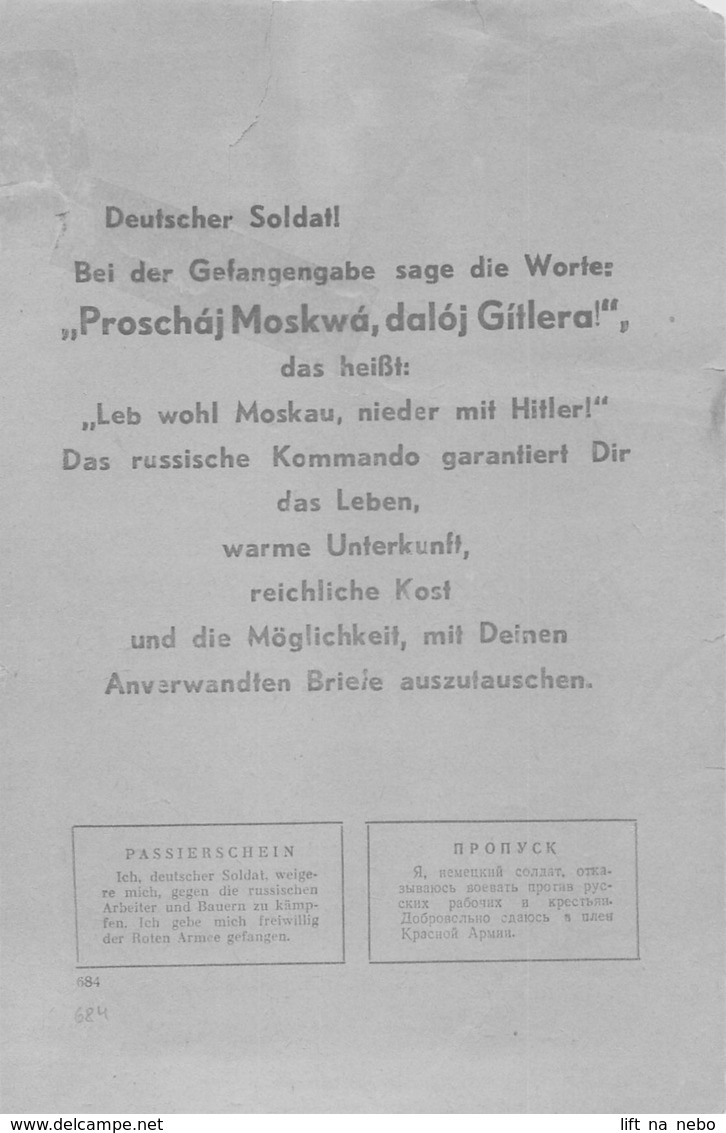 WWII WW2 Leaflet Flugblatt Tract Soviet Propaganda Against Germany  CODE 684 - 1939-45