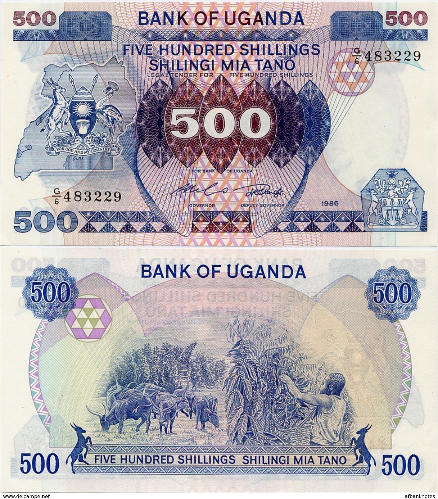 UGANDA       500 Shilingi       P-25       1986      UNC - Uganda