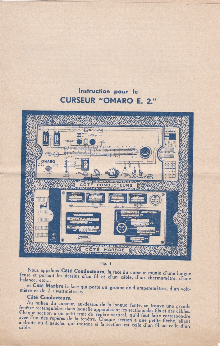 CURSEUR OMARO E . 2.,electricitée et autres ,, AVEC SA NOTICE