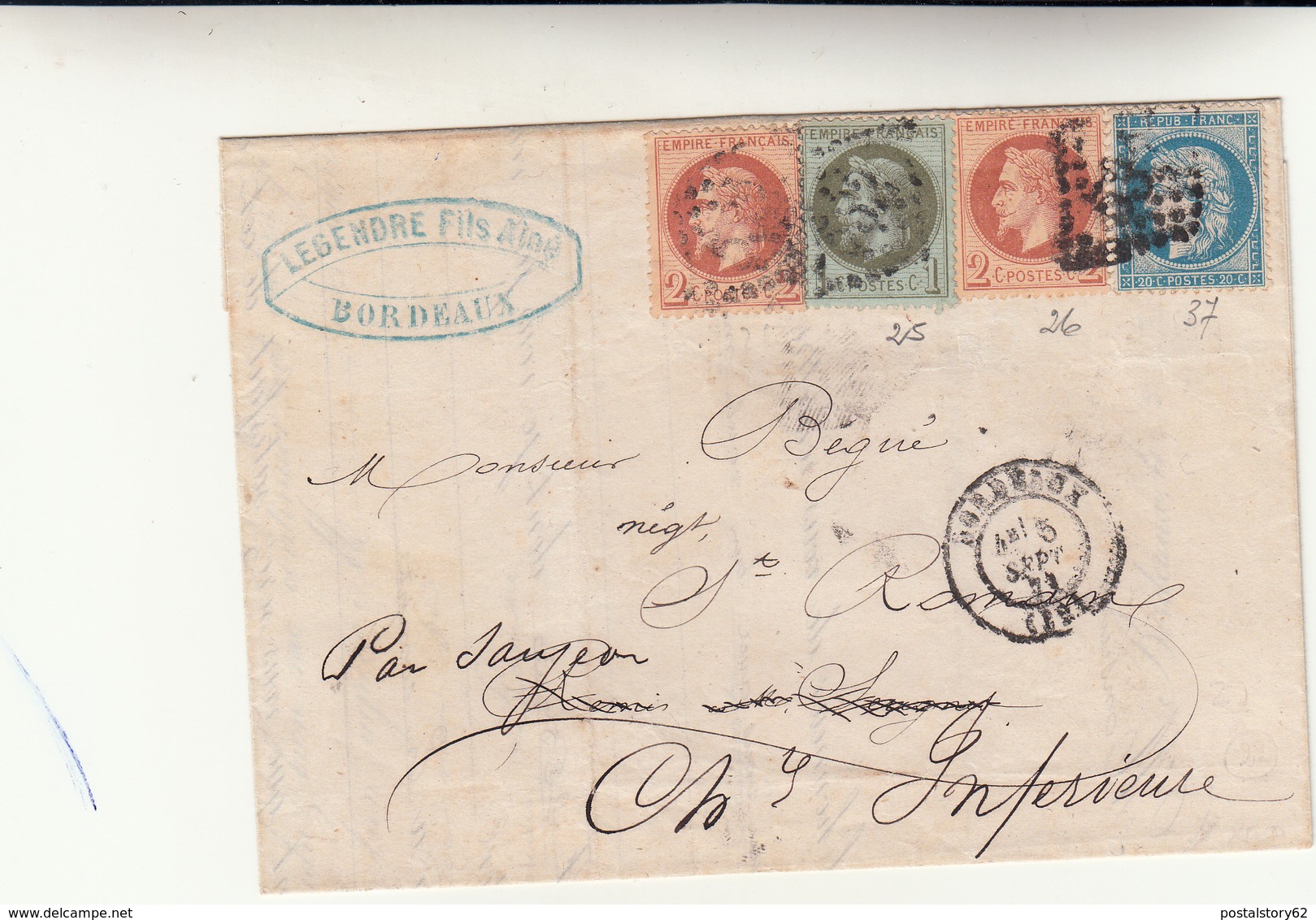 Bordeaux, Cover Mista Impero E Repubblica 1871 - Other & Unclassified