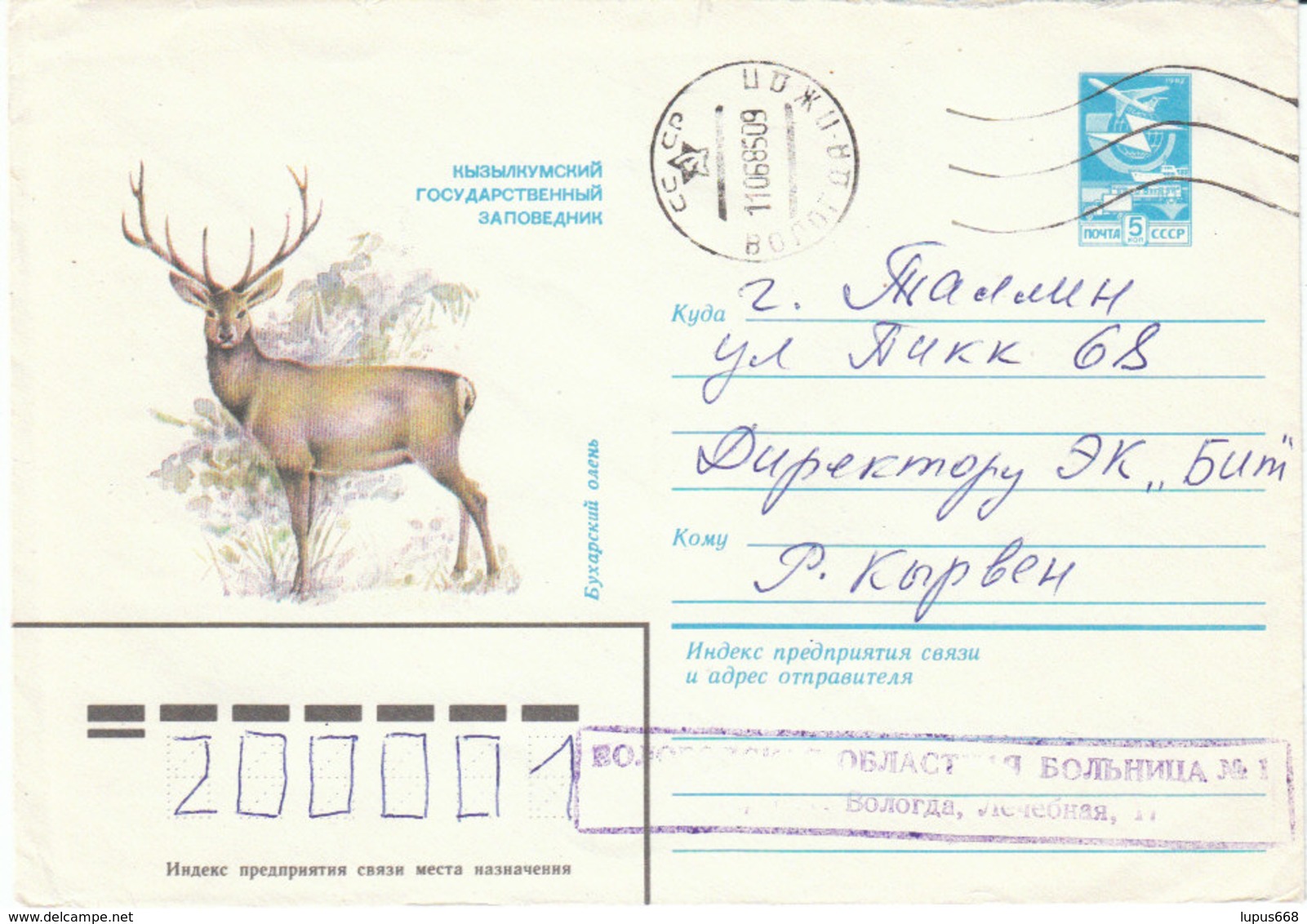 UdSSR 1983  Ganzsachenumschlag / Entire Cover   Gebr. /  Used  ;   Bucharahirsch - Wild