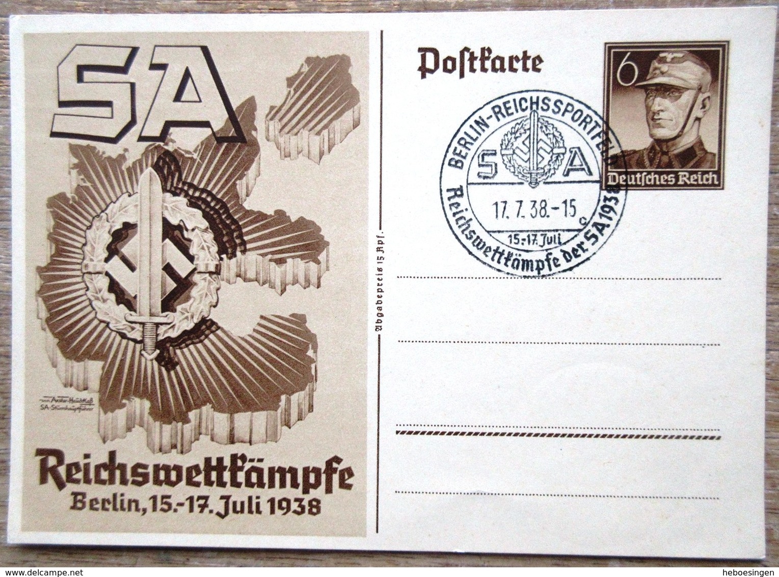 DR Ganzsache 6 Pfg. SA Reichswettkämpfe 1938 Mit SST - Sonstige & Ohne Zuordnung
