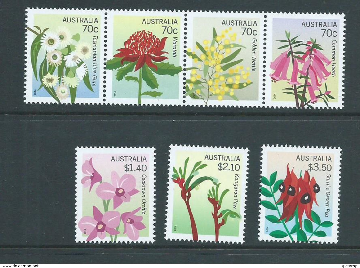 Australia 2014 State Flower Emblems Set Of 7 - Strip 4 & 3 Singles MNH - Mint Stamps