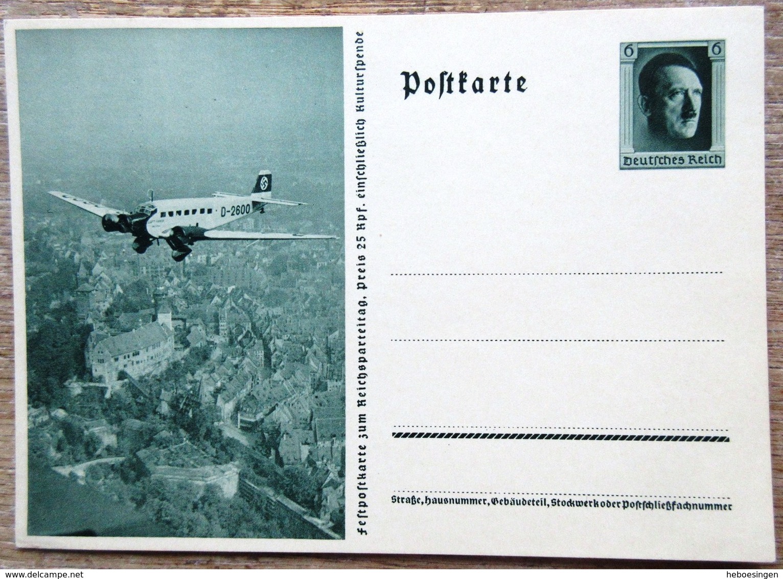 DR Ganzsache 6 Pfg. Hitler Festpostkarte Reichsparteitag JU 52 Ungebraucht - Sonstige & Ohne Zuordnung