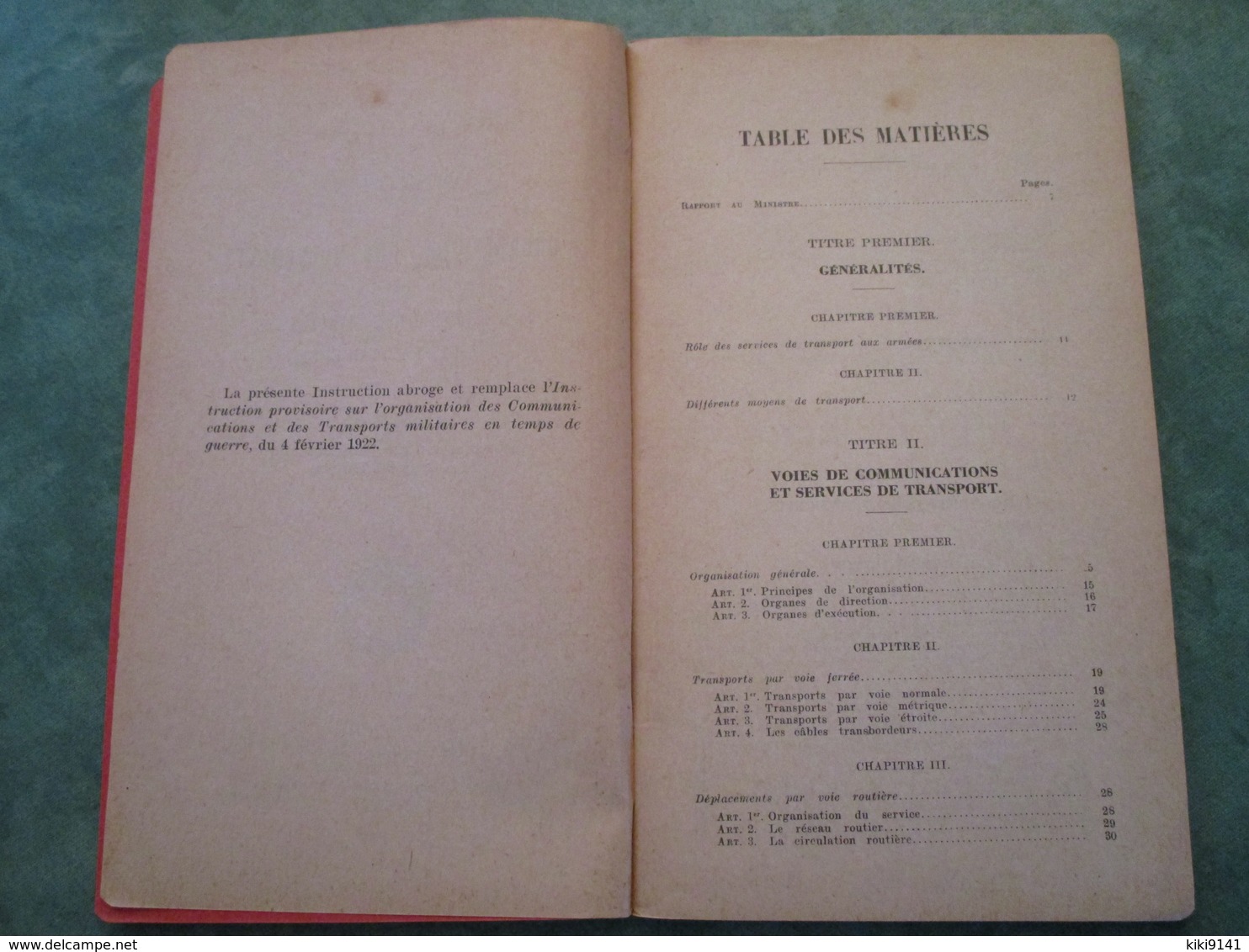 Instruction Sur L'Organisation Des Mouvements Et Des Transports Militaires En Temps De Guerre (annexe N°6-80 Pages) - Français