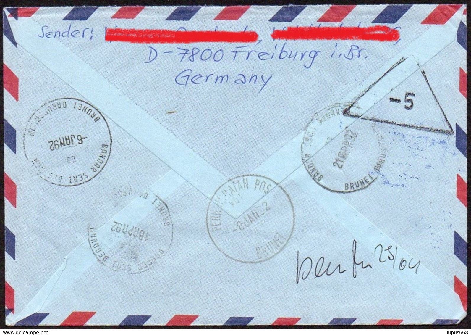 WB 31.12.1991  Letzter Tag Der Gültigkeit Der WB- Briefmarken Auf R- Brief "poste Restante" Nach BRUNEI - Altri & Non Classificati