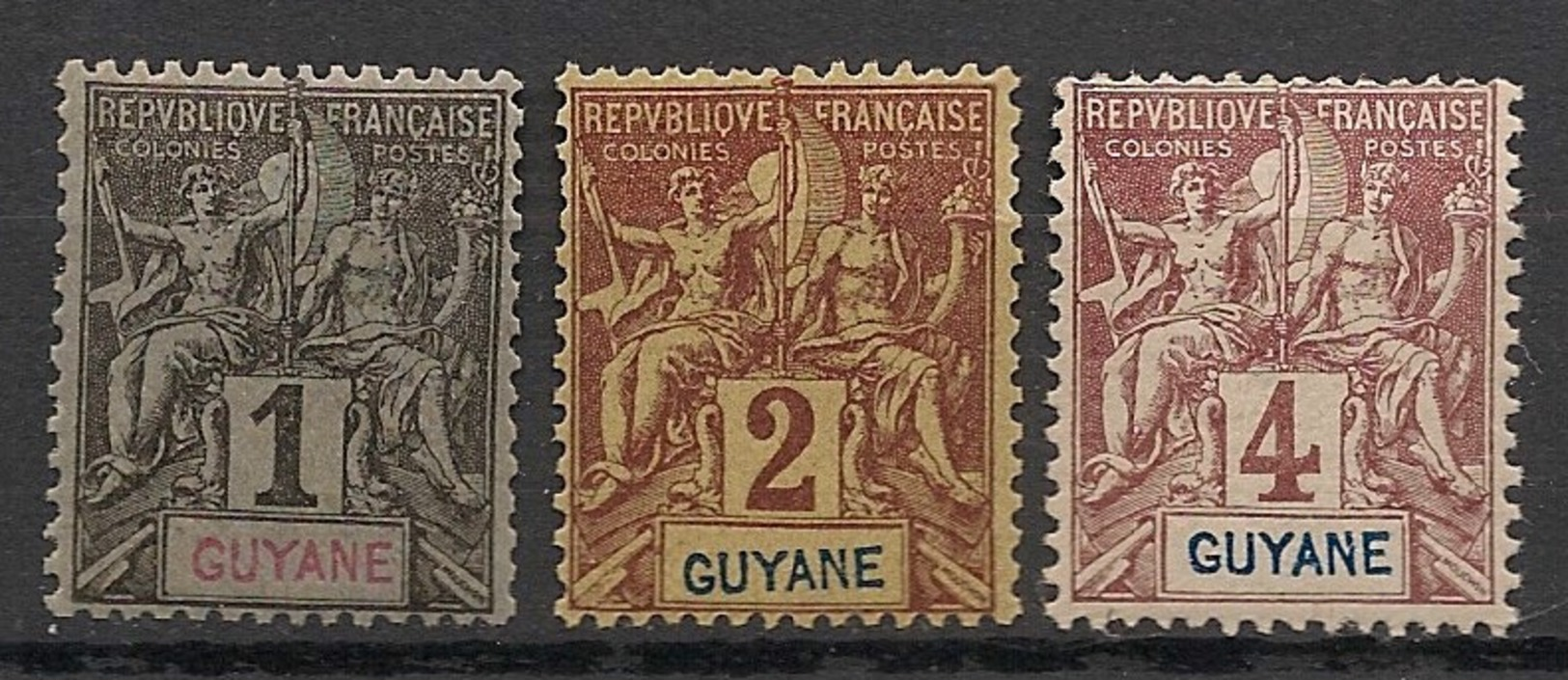Guyane - 1892 - N°Yv. 30 - 31 - 32 - Groupe 1c / 2c / 4c - Neuf Luxe ** / MNH / Postfrisch - Unused Stamps