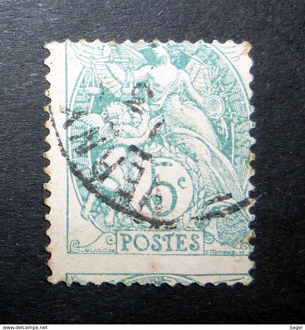 FRANCE 1900 N°111AD OBL. (BLANC. 5C VERT. TYPE IA. PIQUAGE À CHEVAL) - 1900-29 Blanc