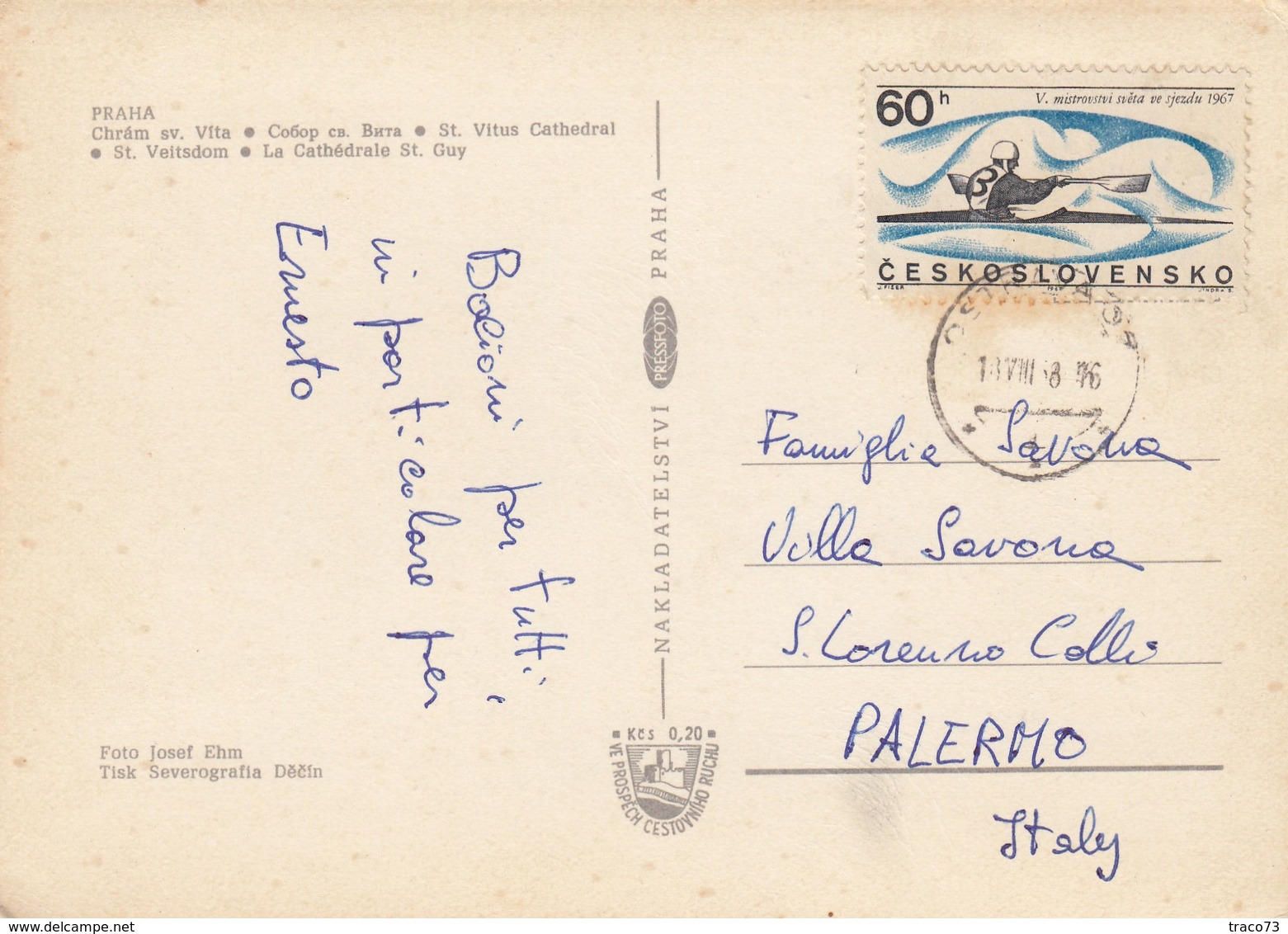 CECOSLOVACCHIA   /  ITALIA -  Card _ Cartolina Postale - Storia Postale