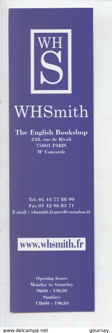 WHS WHSmith - The English Booksop Rue De Rivoli Paris (marque-pages 18X5) - Marque-Pages