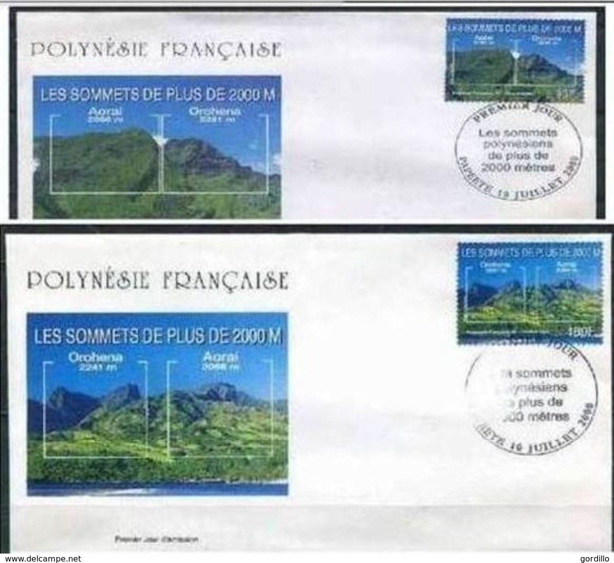 2 FDC Polynésie  N°623 624 Sommets Plus De 2000 M 10 07 2000. - FDC