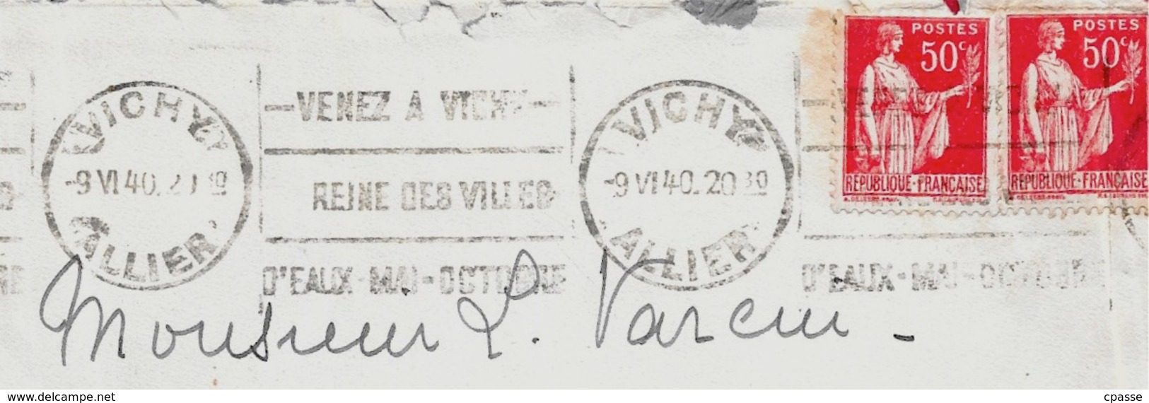 Courrier Autographe 13 VICHY Allier (Mme Personne, Rue Des Sources) 1940 Seconde Guerre Mondiale - Documents Historiques