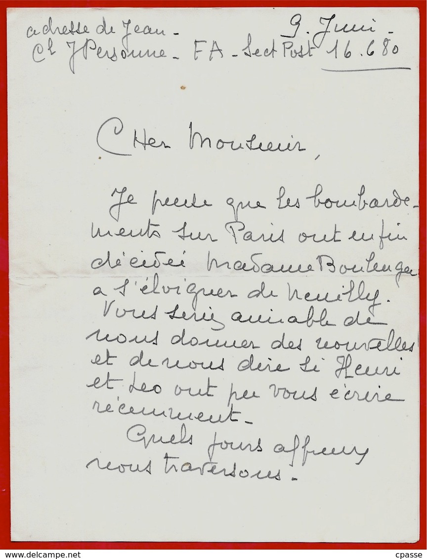 Courrier Autographe 13 VICHY Allier (Mme Personne, Rue Des Sources) 1940 Seconde Guerre Mondiale - Documents Historiques