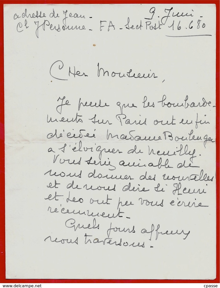 Courrier Autographe 13 VICHY Allier (Mme Personne, Rue Des Sources) 1940 Seconde Guerre Mondiale - Historical Documents