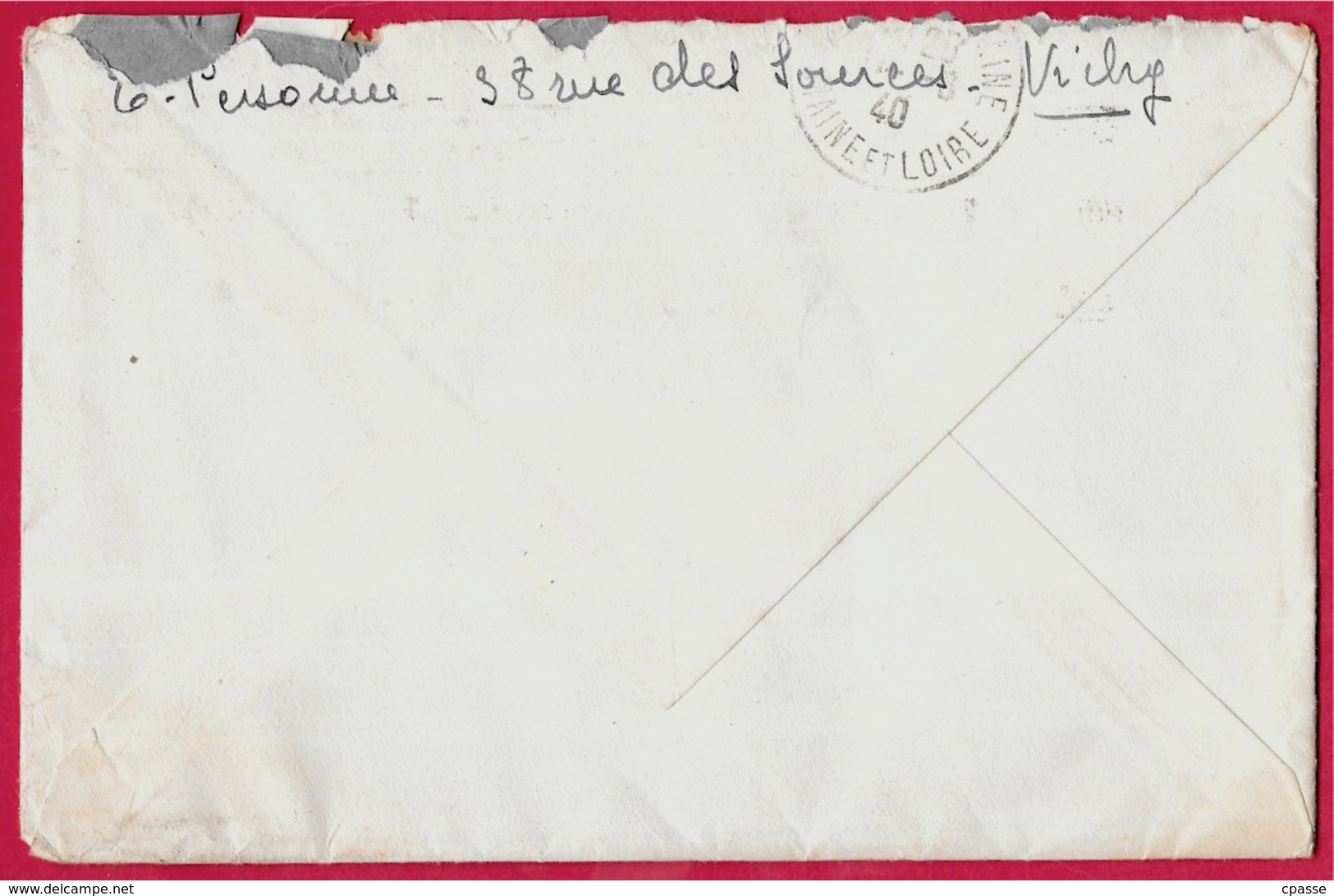 Courrier autographe 13 VICHY Allier (Mme Personne, rue des Sources) 1940 Seconde Guerre Mondiale