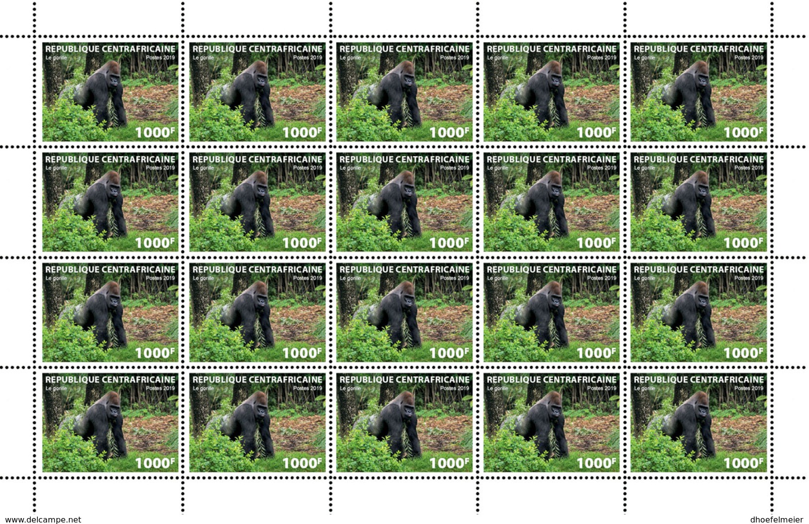 CENTRAL AFRICA 2019 MNH Gorilla M/S LOCAL - OFFICIAL ISSUE - DH1911 - Gorilles