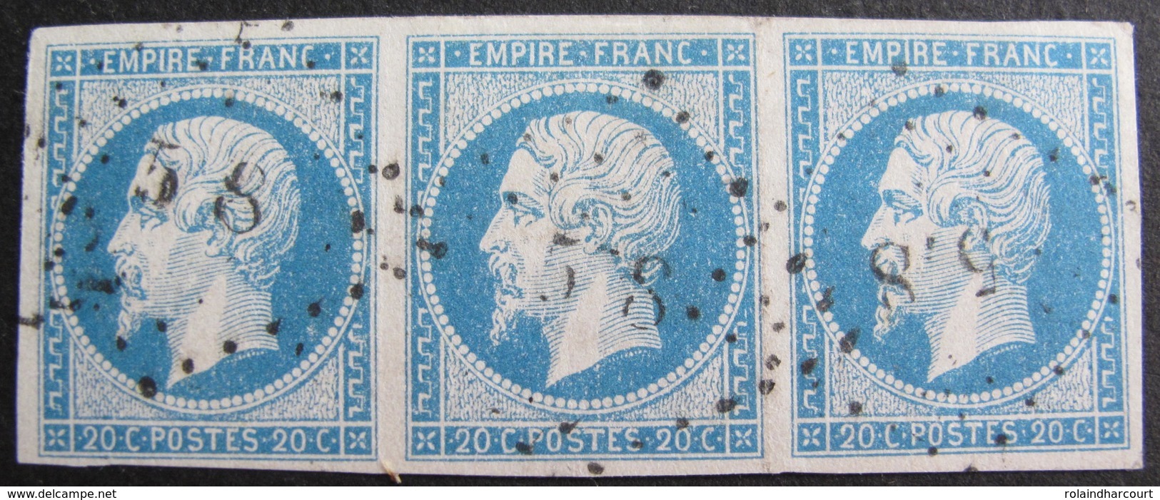 R1530/22 - NAPOLEON III (SUPERBE BANDE DE 3 TIMBRES) N°14A NUANCE BLEU CIEL - LPC - 1853-1860 Napoléon III