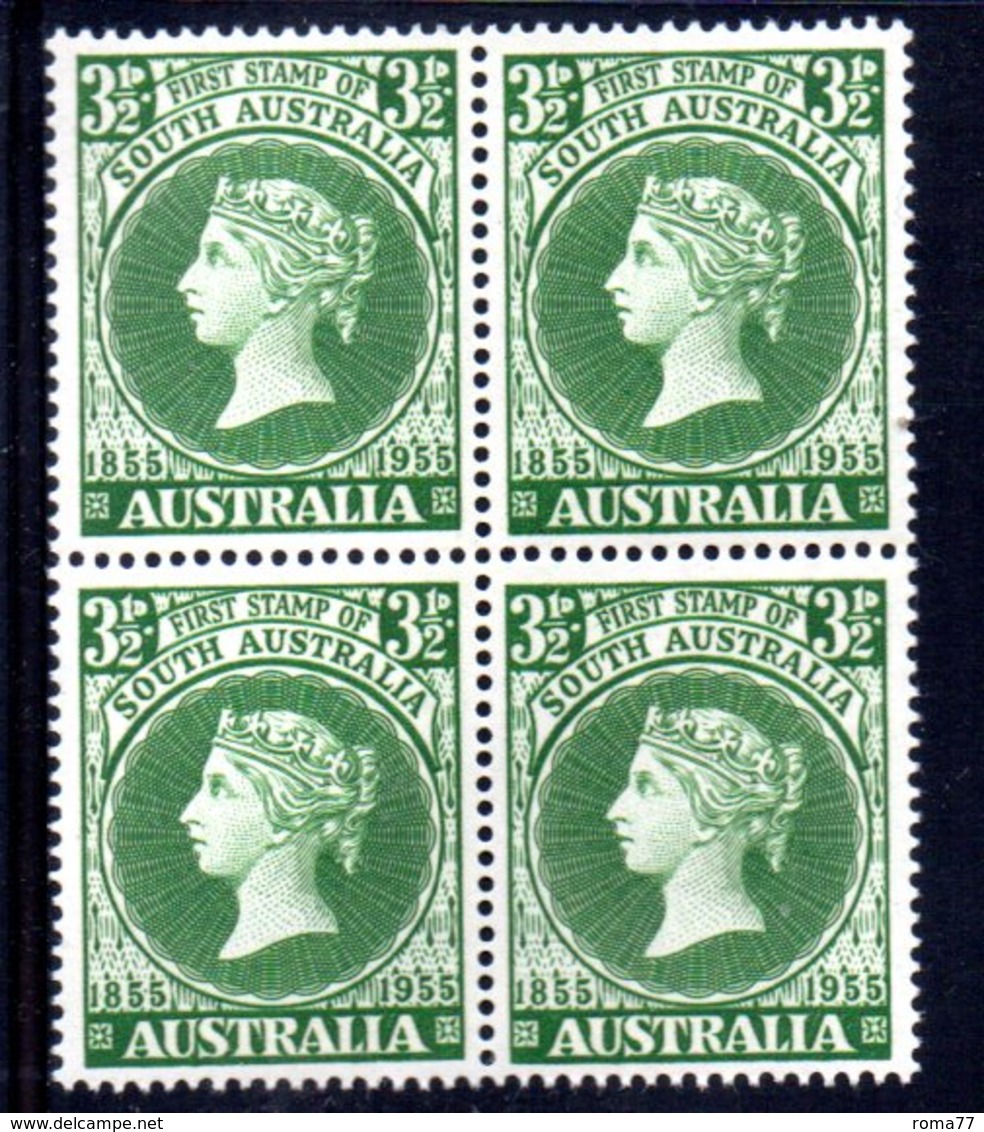 QUS152 - AUSTRALIA 1955 ,  Yvert, N.  224  In Splendida  Quartina ***  (2380A) . - Nuevos