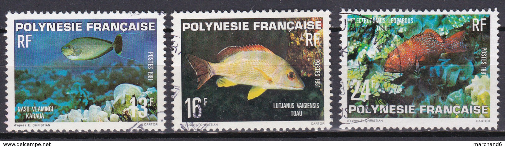 Polynésie Faune Marine Naso Vlamingi Lutjanus Vaigiensis Plectropomus Leopardus N°160 à 162 Oblitéré - Usati