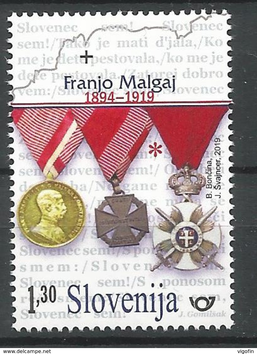 SI 2019-1358 Military Leader Franjo Malgaj, SLOVENIA, 1 X 1v, MNH - Militaria