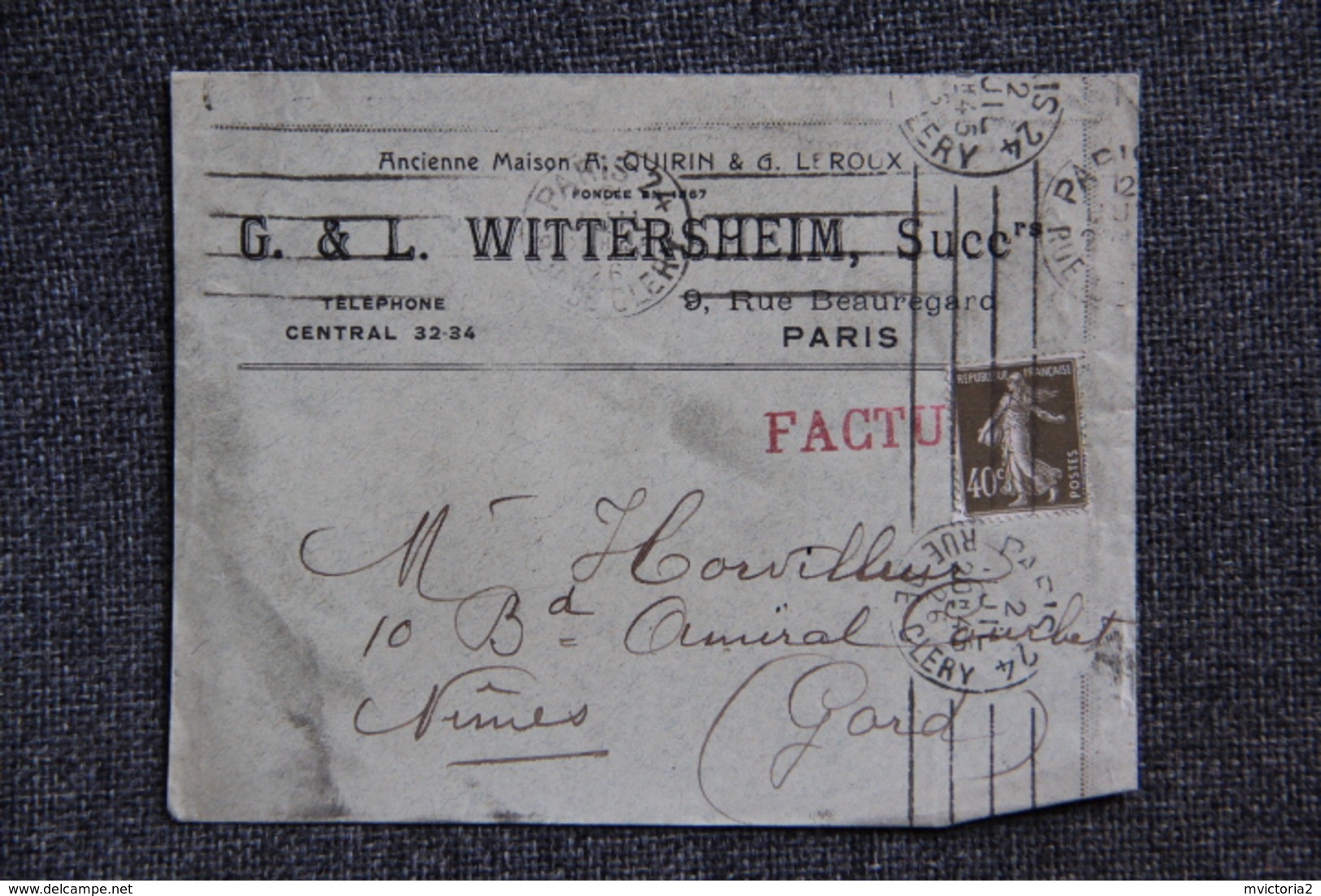 Timbre Sur Lettre Publicitaire - PARIS, G Et L .WITTERSHEIM - 1900 – 1949