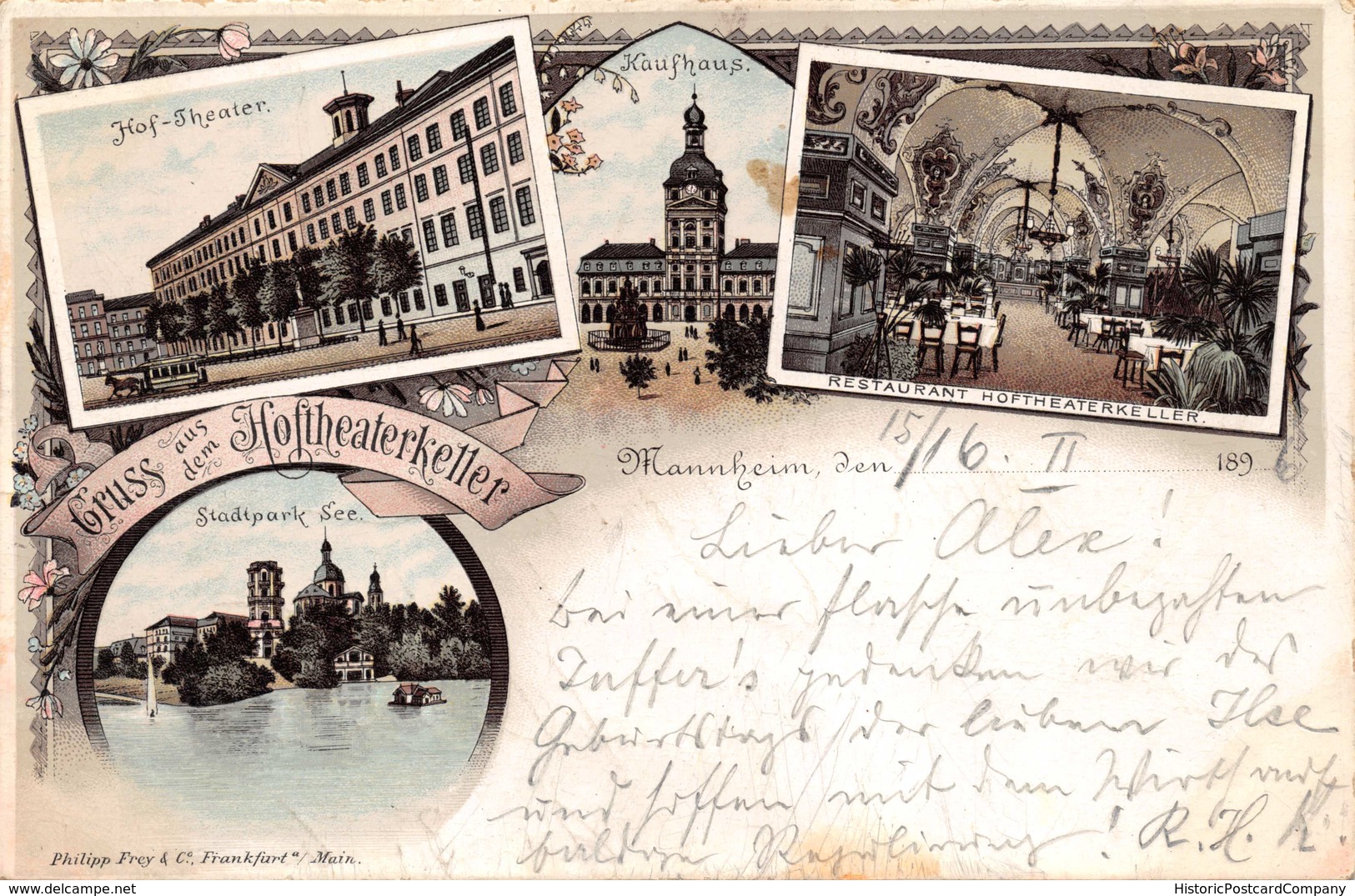 MANNHEIM GERMANY~HOFTHEATERKELLER 1896 PHILIPP FREY PUBLISHED POSTCARD 39731 - Mannheim