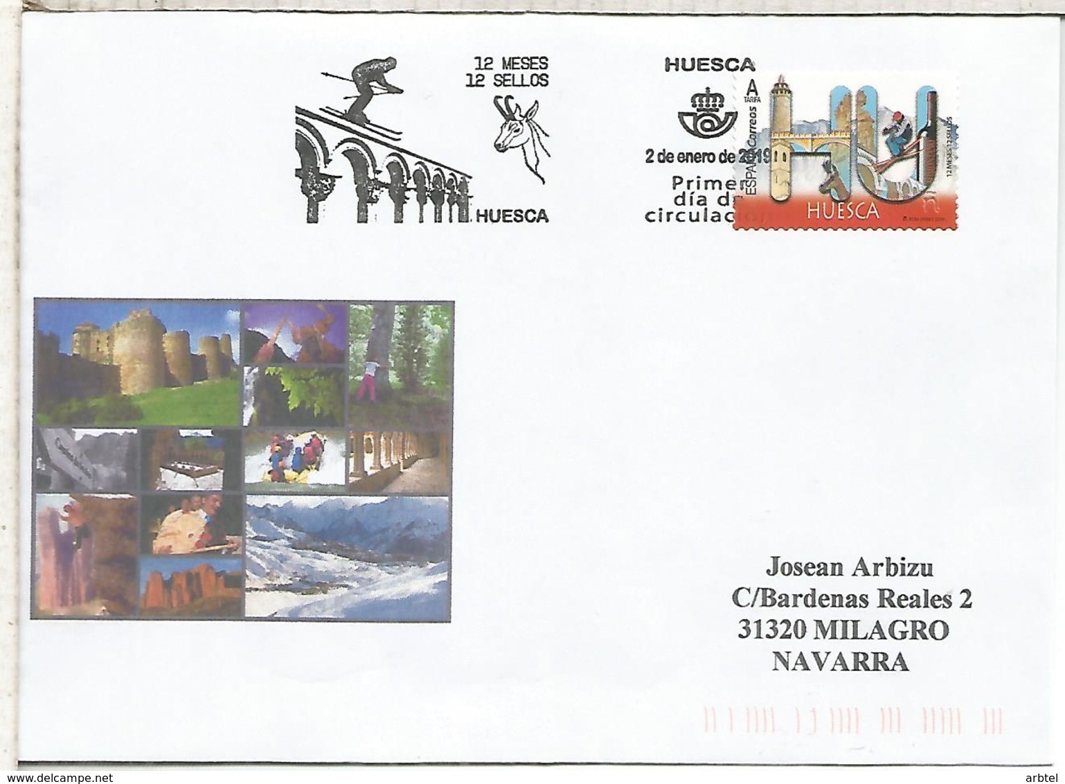 HUESCA SPD FDC 12 MESES 12 SELLOS MONASTERIO SAN JUAN DE LA PEÑA SKI - Abadías Y Monasterios