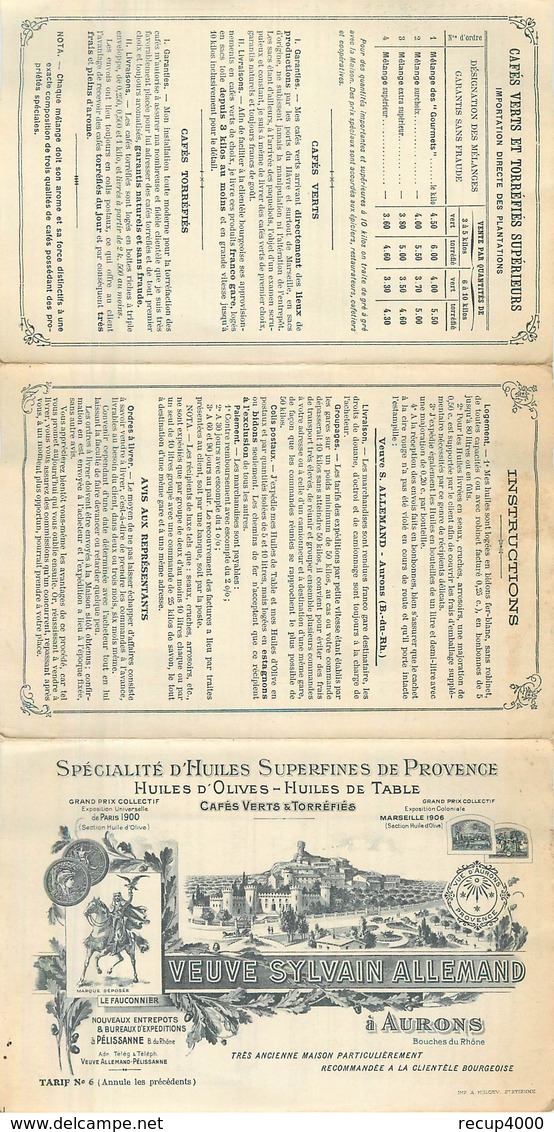 13 AURONS Tarif Huiles D'olives Veuve SYLVAIN ALLEMAND  3 Volets Format 3(160x 105) 2scans - Other & Unclassified