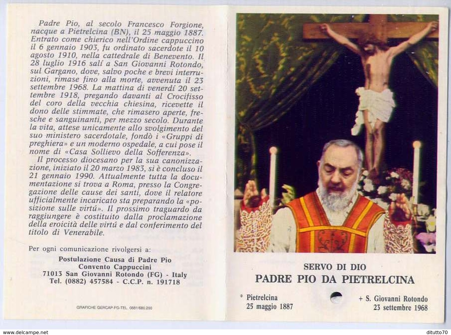 Santino - Patre Pio Da Pietrelcina - Con Reliquia - E1 - Santini