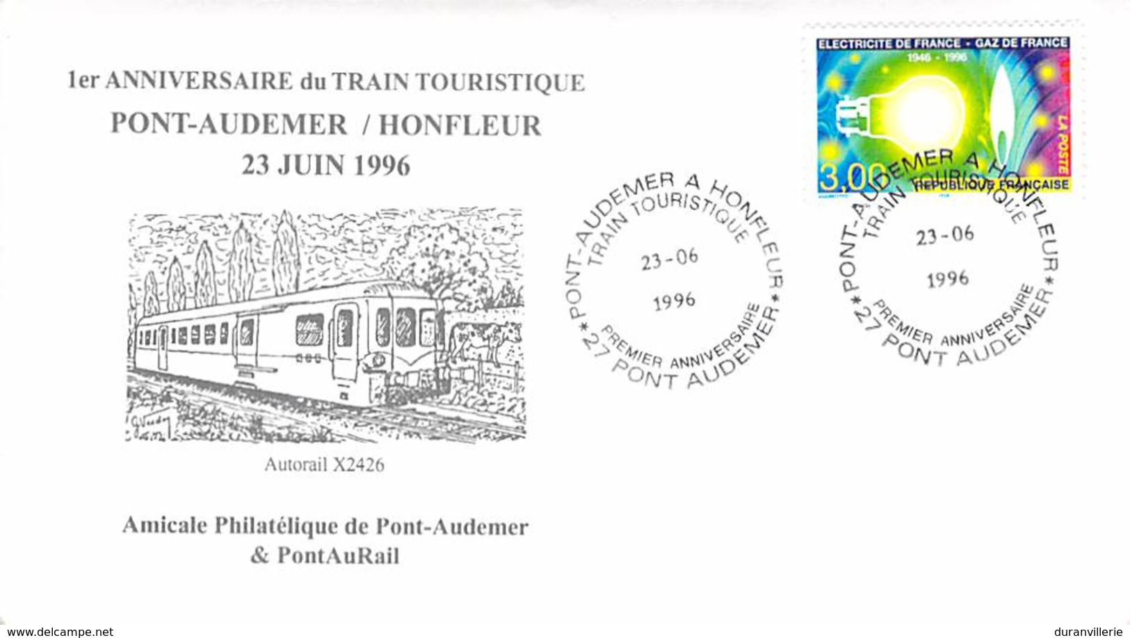 ENVELOPPE 1er JOUR - Premier Anniversaire Du Train Touristique Honfleur à Pont Audemer 23/06/96 - 1990-1999