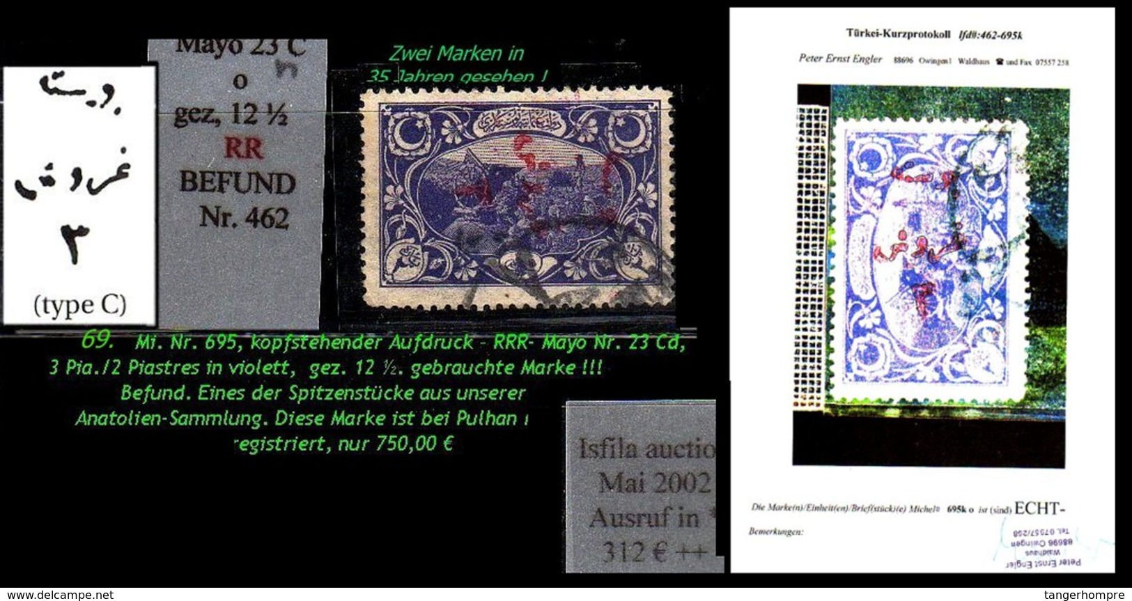 EARLY OTTOMAN SPECIALIZED FOR SPECIALIST, SEE...Mi. Nr. 695 - Mayo Nr. 26 C N -RRR- Kopfstehender Aufdruck - 1920-21 Anatolie