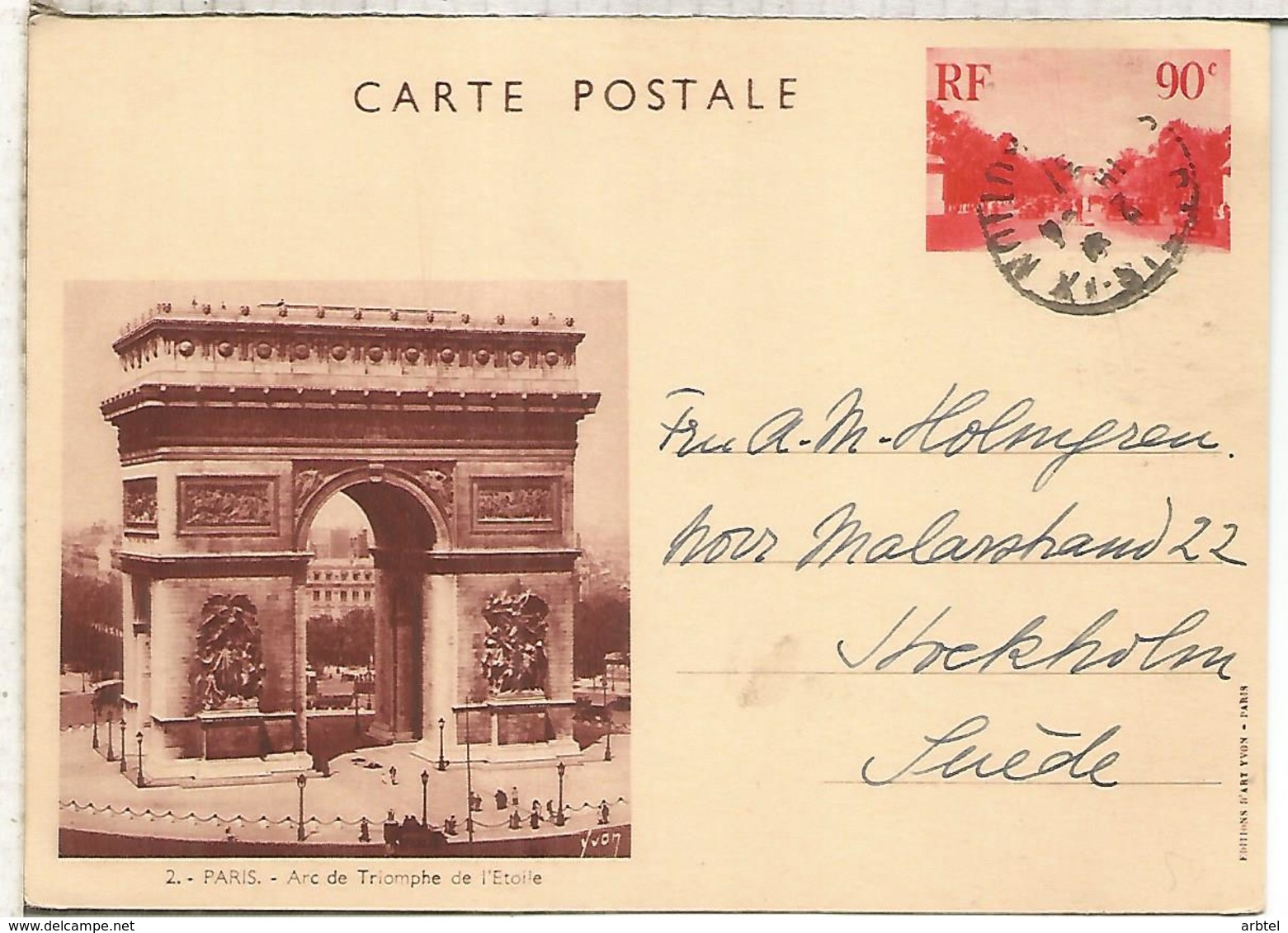 FRANCIA ENTERO POSTAL ARCO DEL TRIUNFO ARQUITECTURA ARC DE TRIOMPHE PARIS - Monumentos