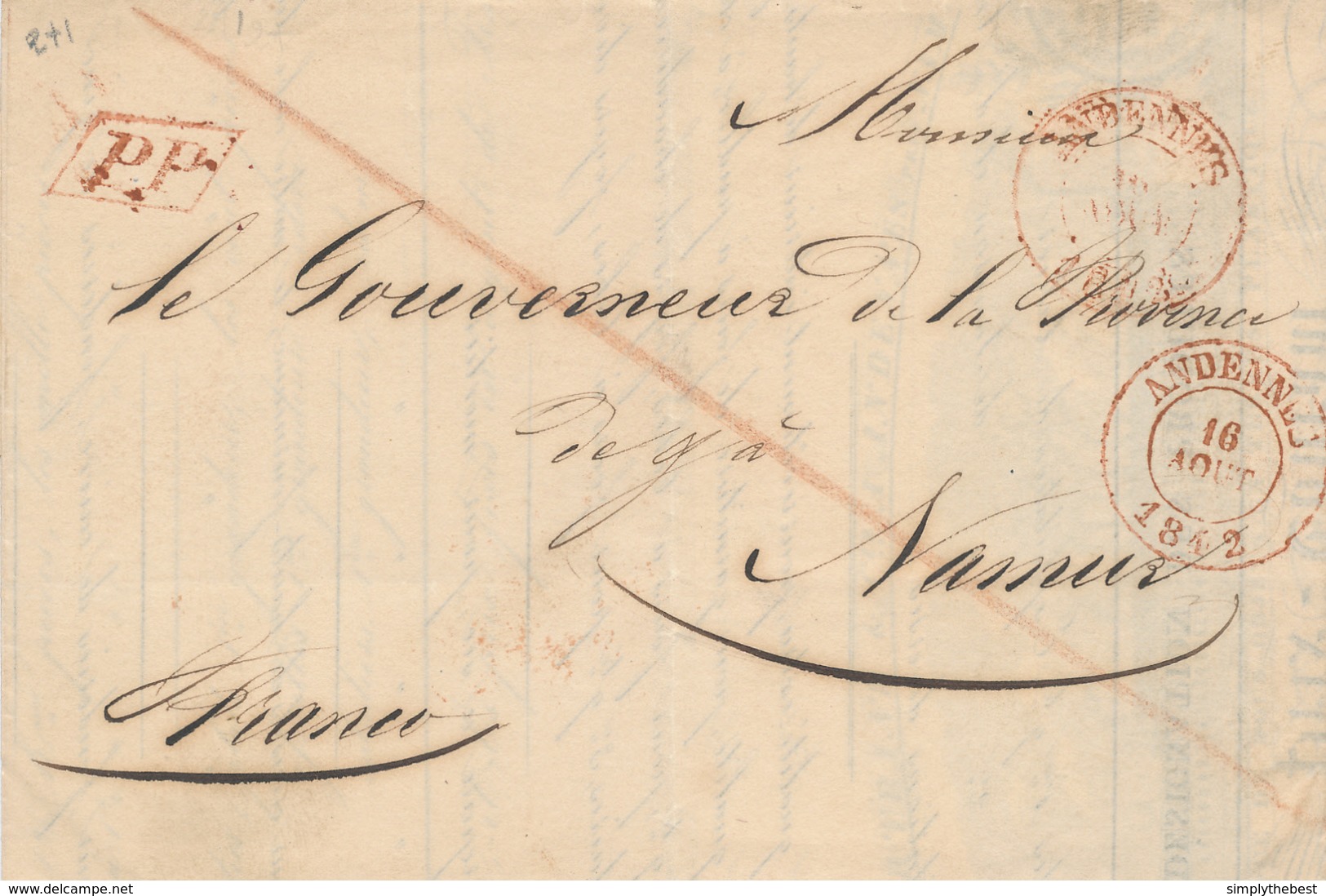 772/28 - Lettre Précurseur En PP ANDENNE 1842 Vers NAMUR - Superbe Entete Illustrée Pastor Bertrand § Cie - 1830-1849 (Belgique Indépendante)