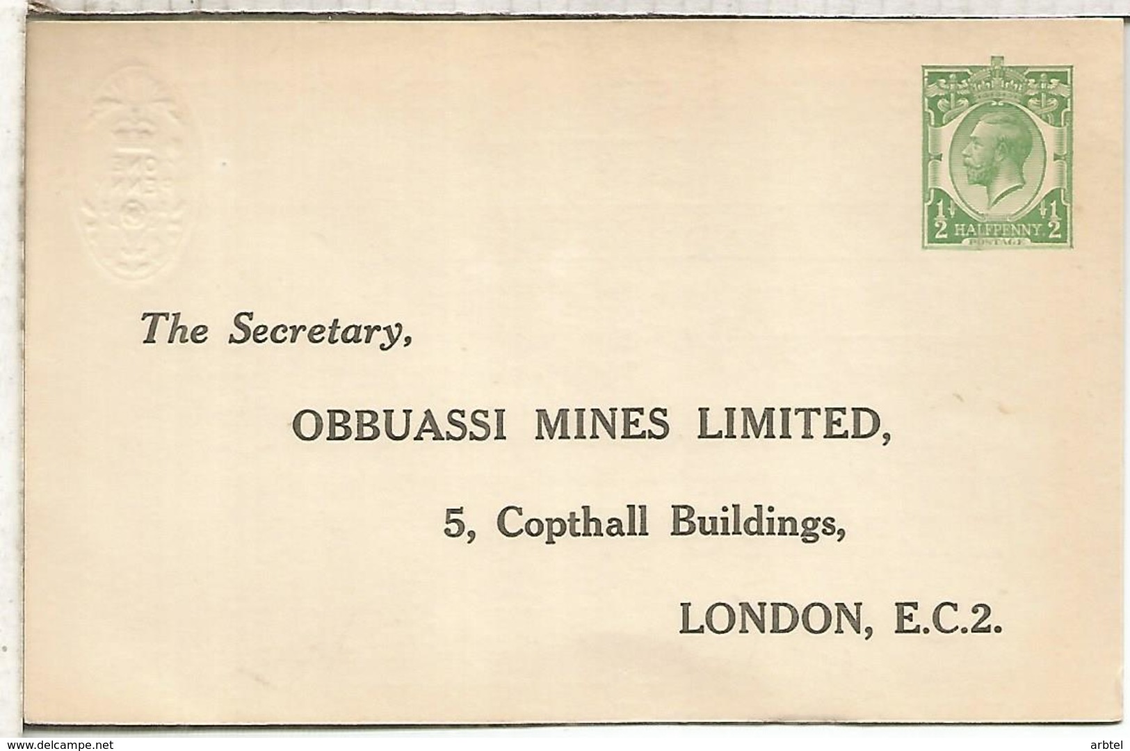 REINO UNIDO ENTERO POSTAL OBBUASSI MINES LTD MINERIA MINERAL - Remo