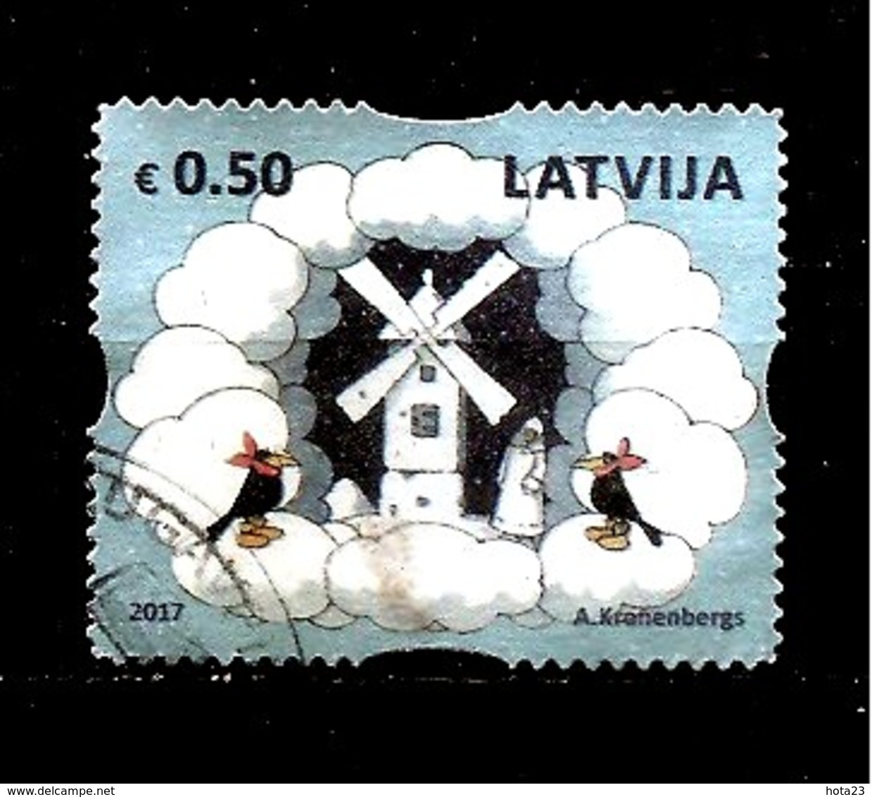 Latvia Lettland  2017 CHRISTMAS  MILL ,snow , Birds  Stamp Used (0) - Lettonie