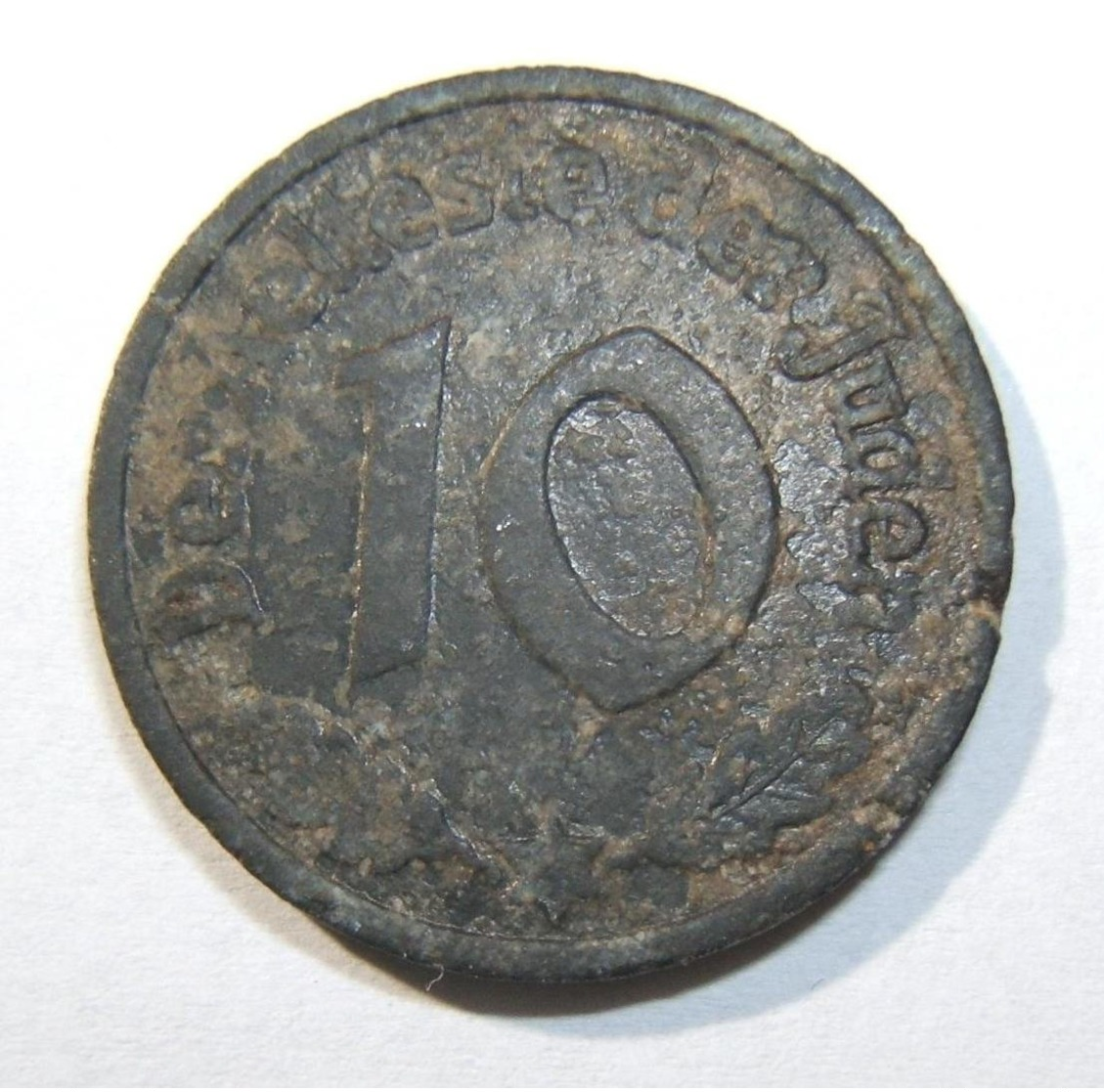 WWII Holocaust Poland Litzmannstadt Lodz Ghetto 10 Pfennig 1942 Type1 Mg Coin VF - Albania