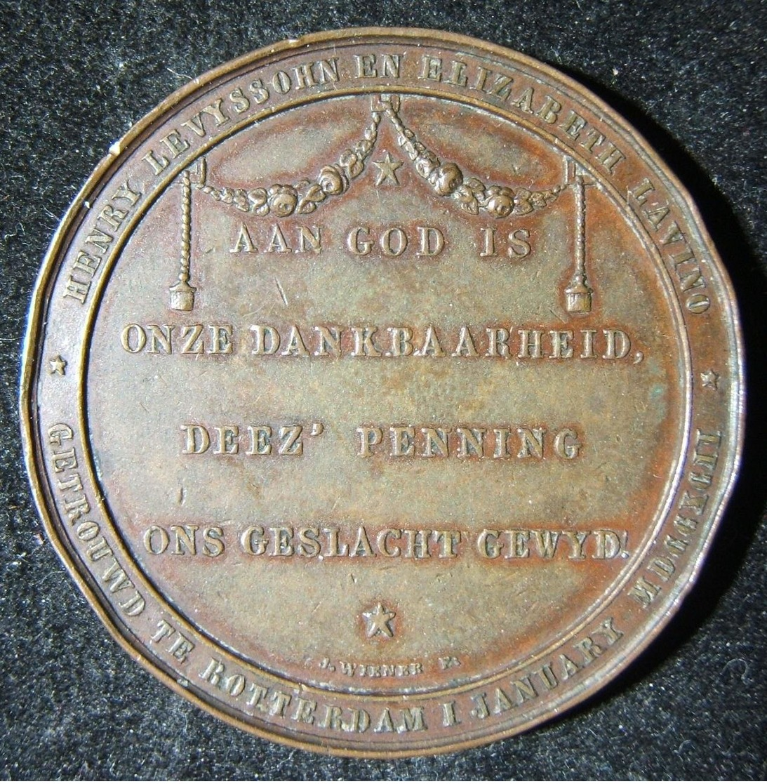 Netherlands Levyssohn/Lavino Marriage 50th Jubilee Judaica Medal By Wiener 1842 - Autres & Non Classés