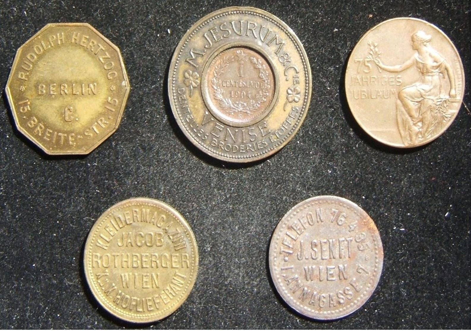 5x Continental European Jewish Business/merchant Tokens, Early 20th Century - Autres & Non Classés