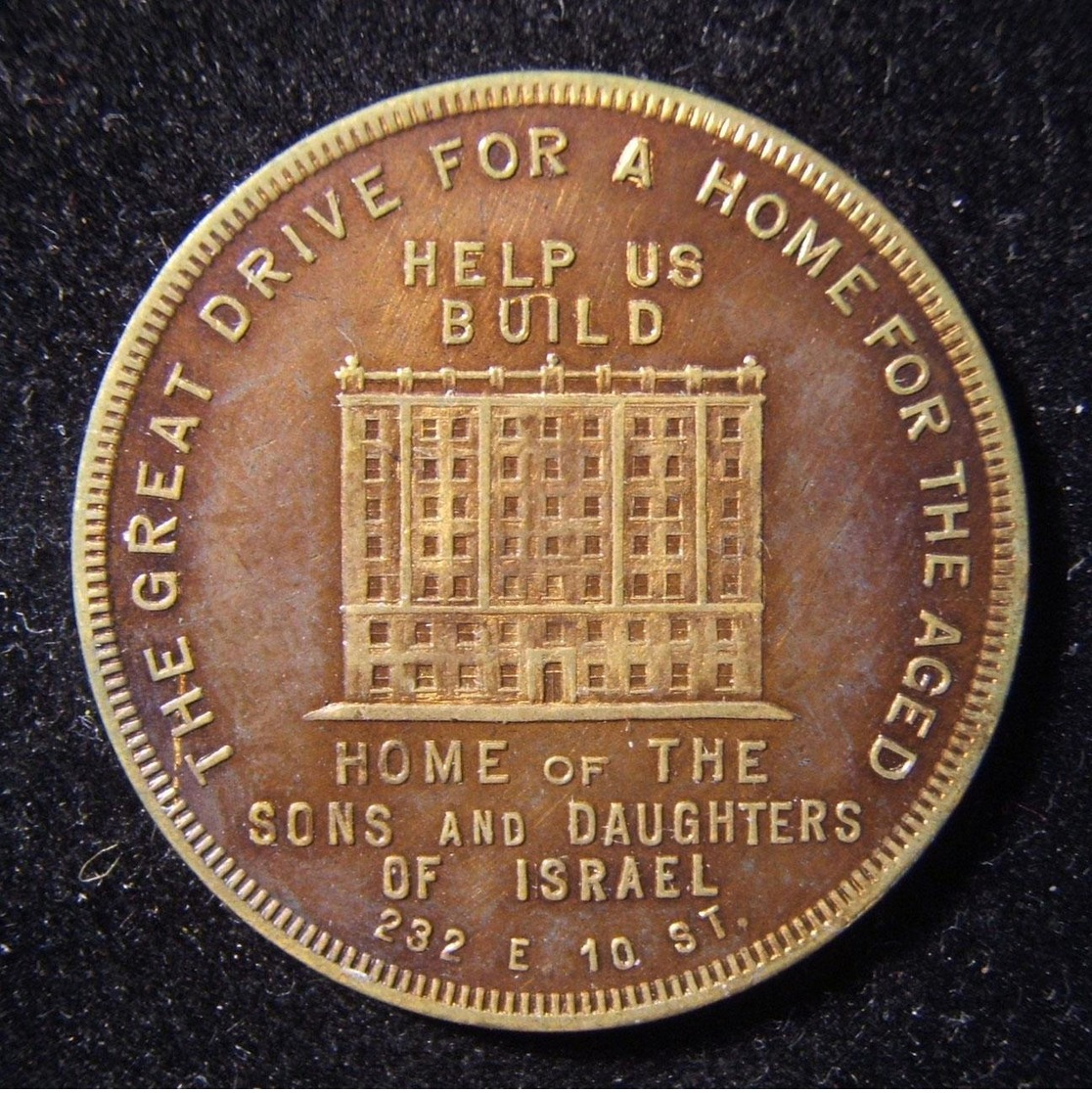 American $1 Judaica Token Jewish Sons & Daughters Of Israel Old Age Home 1920s - Autres & Non Classés