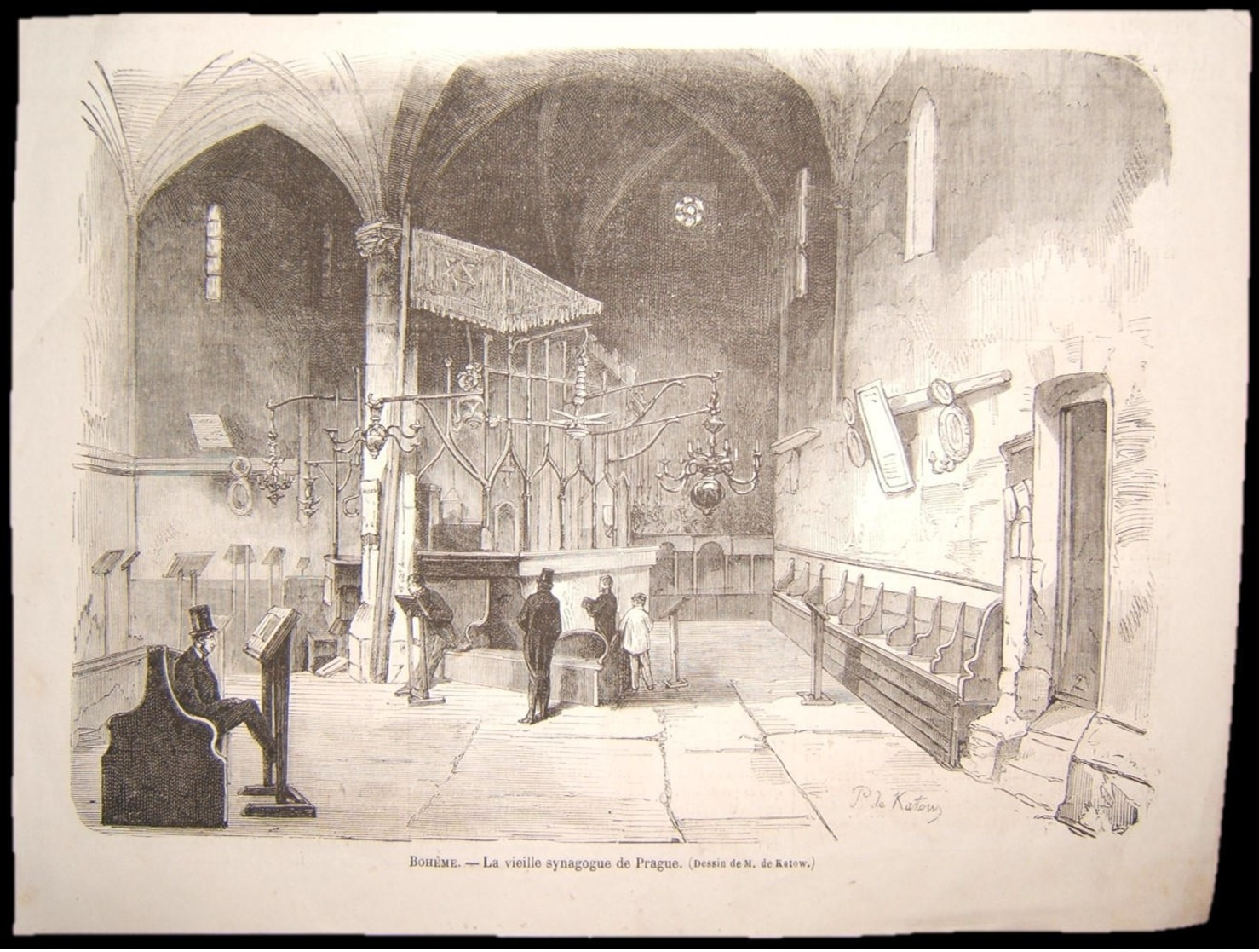 French Judaica Print Of Alt-Neu Shul Synagogue, Prague/Bohemia, By Paul De Katow - Prints & Engravings